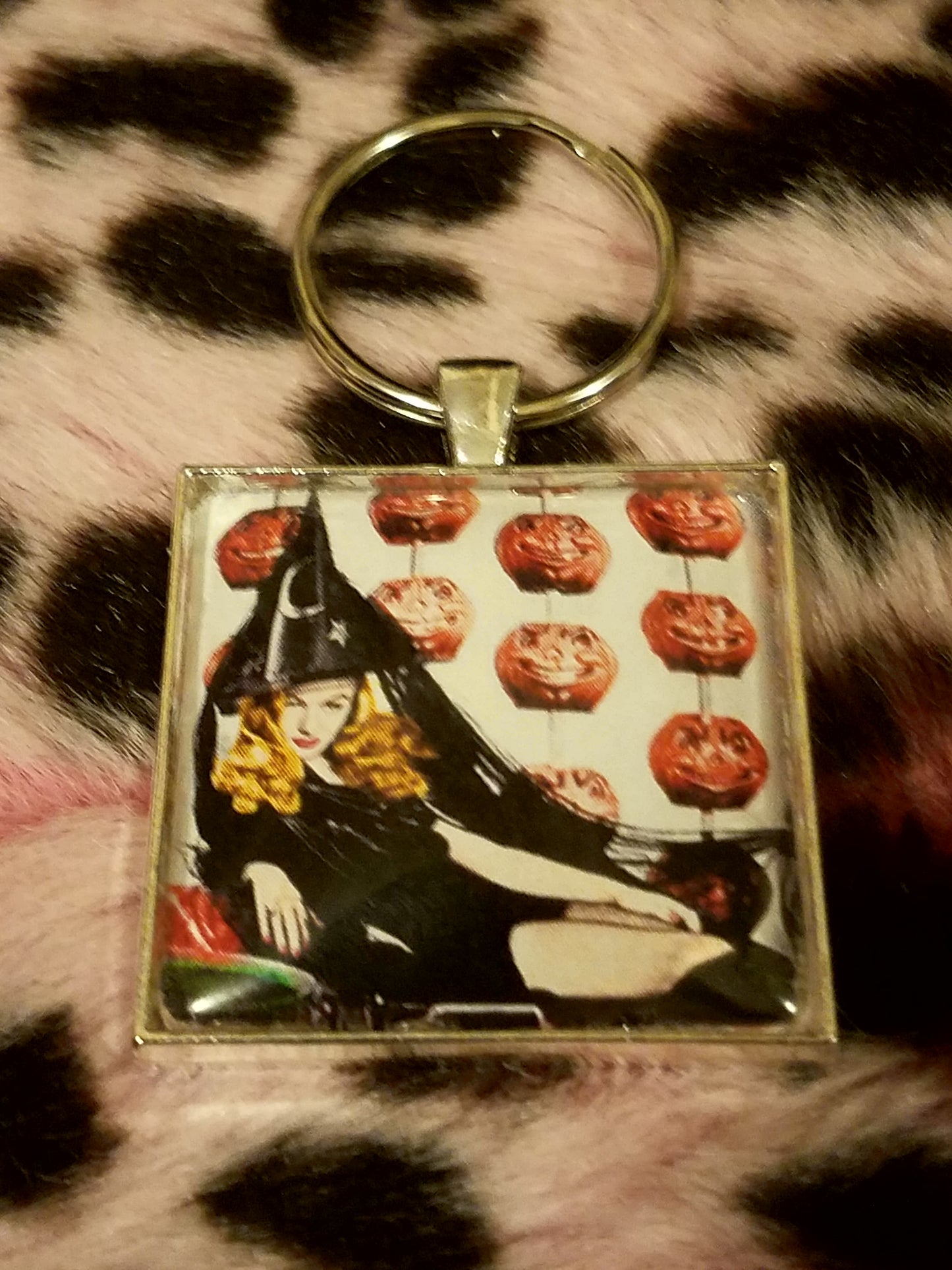 Vintage Halloween Pin Up Cabochon Key Chain