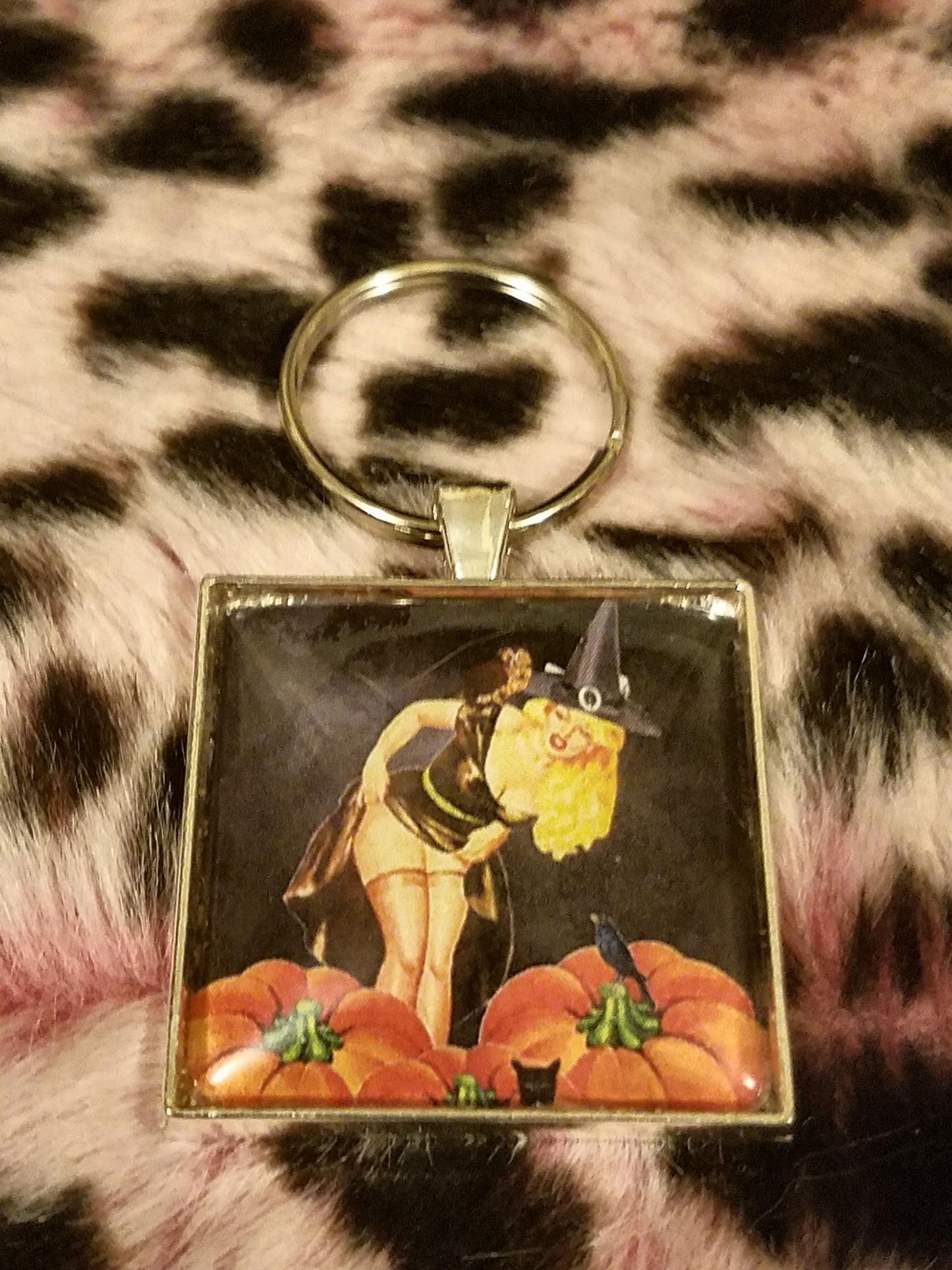 Vintage Halloween Pin Up Cabochon Key Chain