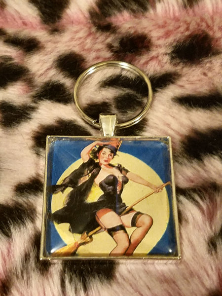 Vintage Halloween Pin Up Cabochon Key Chain