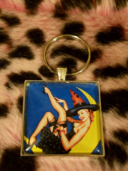 Vintage Halloween Pin Up Cabochon Key Chain