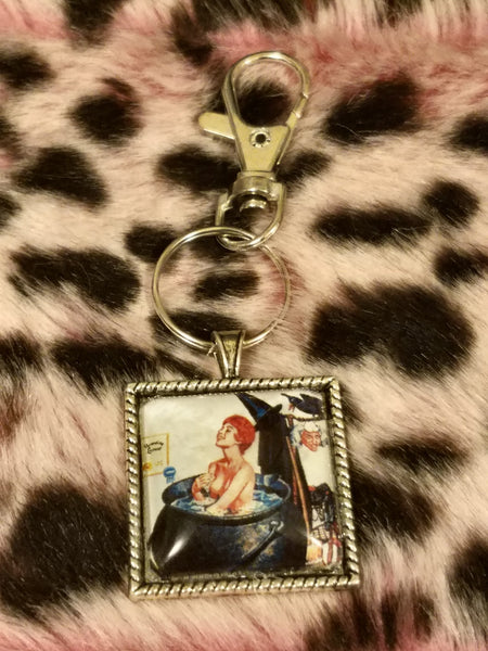 1" Vintage Halloween Pin Up Cabochon Key Chain