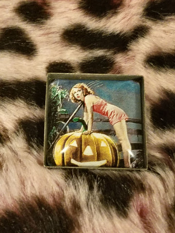 Vintage Halloween Pin Up Cabochon Lapel Pin