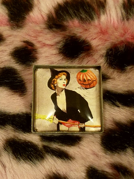 Vintage Halloween Pin Up Cabochon Lapel Pin