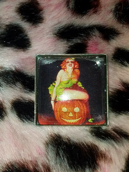 Vintage Halloween Pin Up Cabochon Lapel Pin