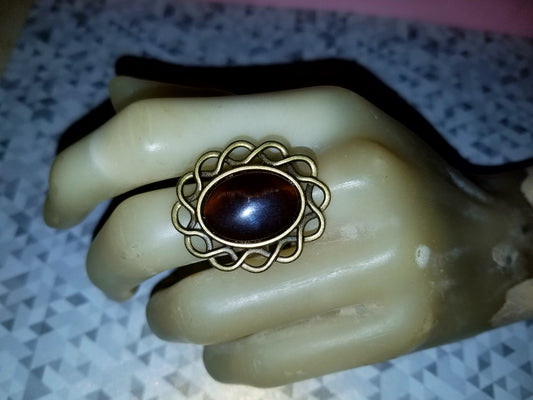 Dark Amber Cat's Eye Ring