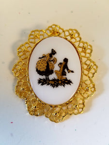 Golden Proposal Cameo Brooch