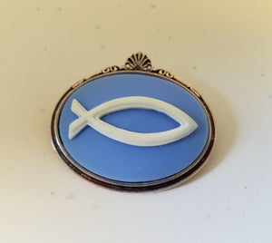 Fish Symbol Cameo Brooch