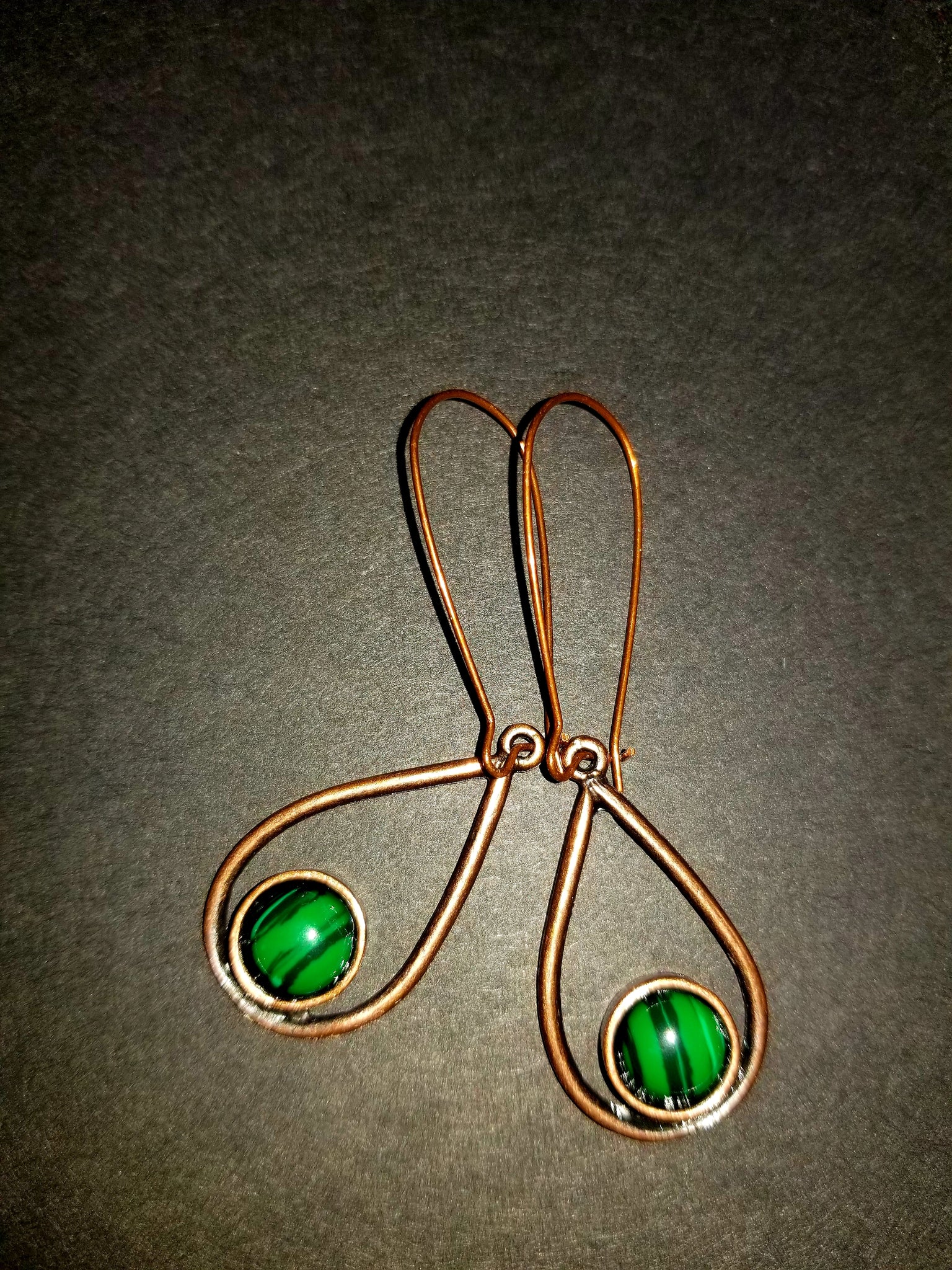 Malachite Drop Antique Copper Earrings