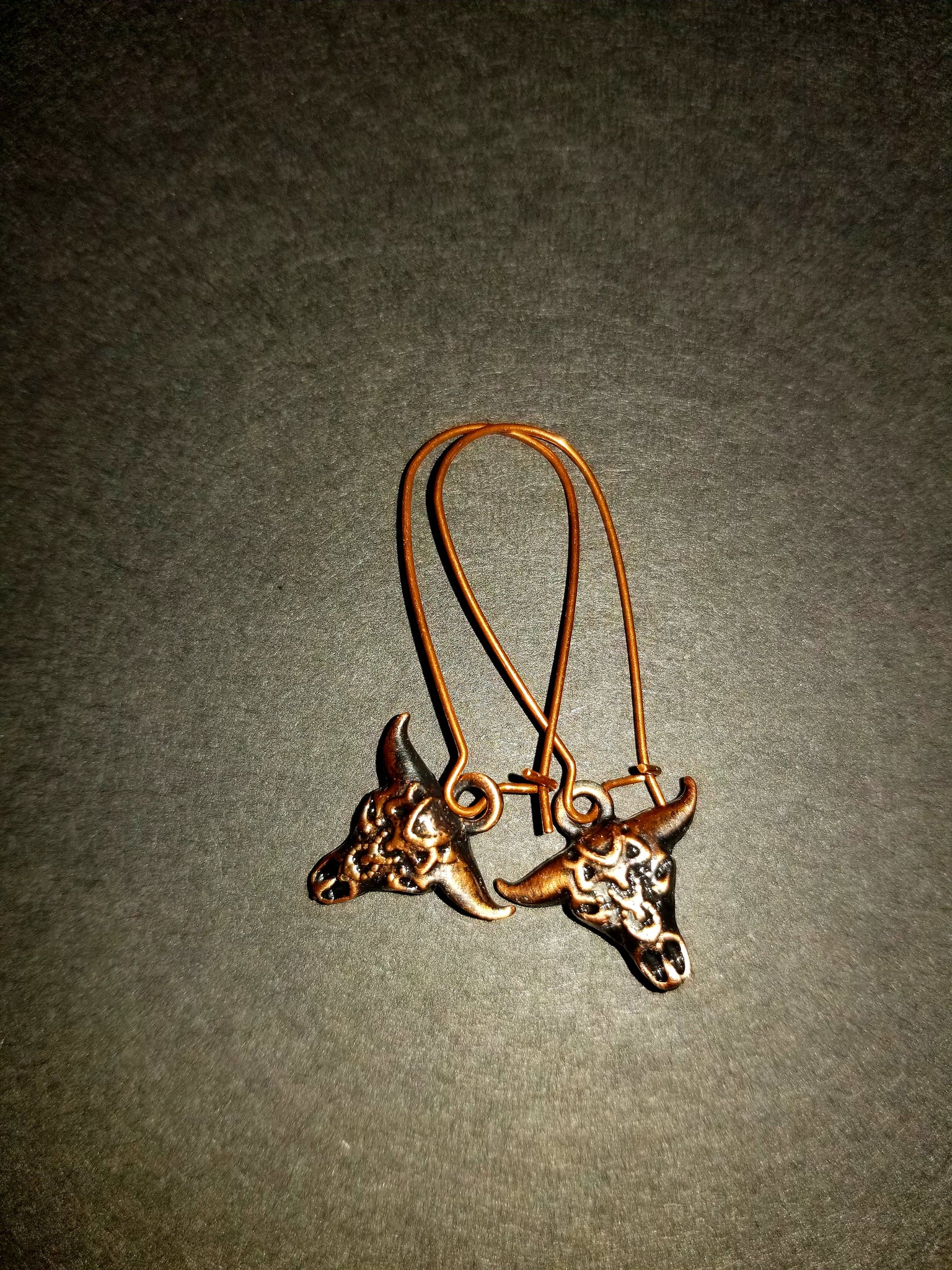 Ox Head Antique Copper Earrings