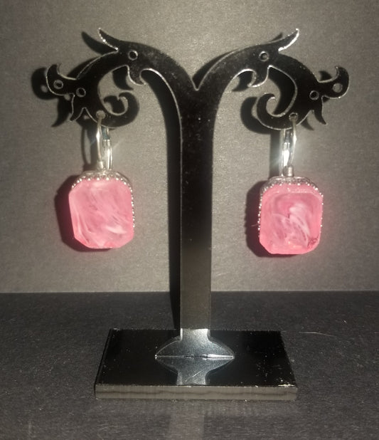 Vintage Pink Swirl Cabochon Earrings
