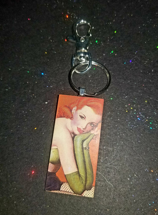 Pin Up Girl Wood Key Chain