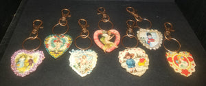 Vintage Valentine Heart Wood Key Chain