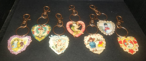 Vintage Valentine Heart Wood Key Chain