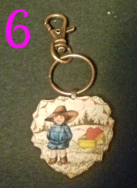 Vintage Valentine Heart Wood Key Chain