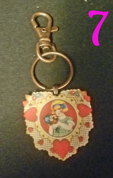 Vintage Valentine Heart Wood Key Chain