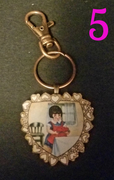 Vintage Valentine Heart Wood Key Chain