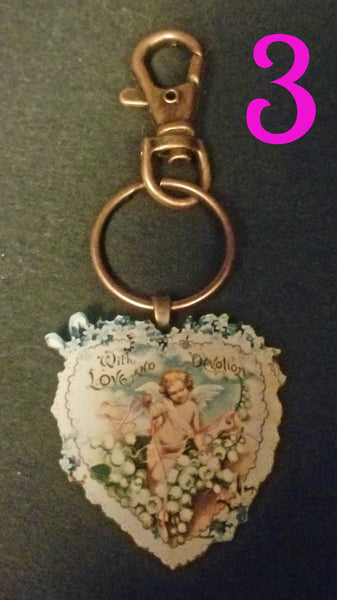 Vintage Valentine Heart Wood Key Chain