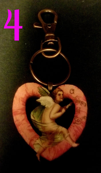 Vintage Valentine Heart Wood Key Chain