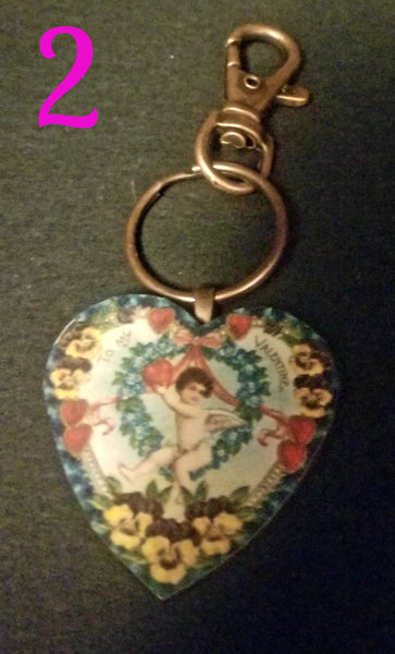 Vintage Valentine Heart Wood Key Chain