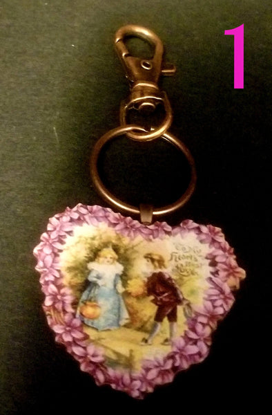 Vintage Valentine Heart Wood Key Chain