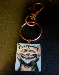 Cheshire Cat Wood Tile Key Chain
