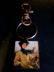 Lady Motorist Wood Tile Key Chain
