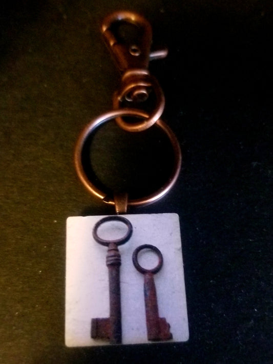 Old Keys Wood Tile Key Chain