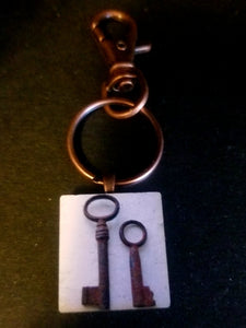 Old Keys Wood Tile Key Chain
