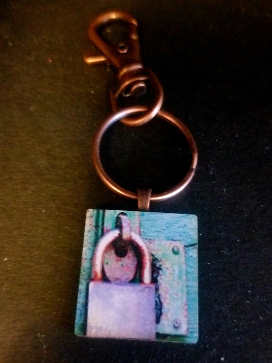 Old Lock Wood Tile Key Chain