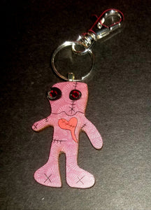 Red Voodoo Doll Wood Key Chain