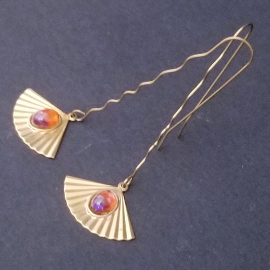 Fan Raw Brass Earrings