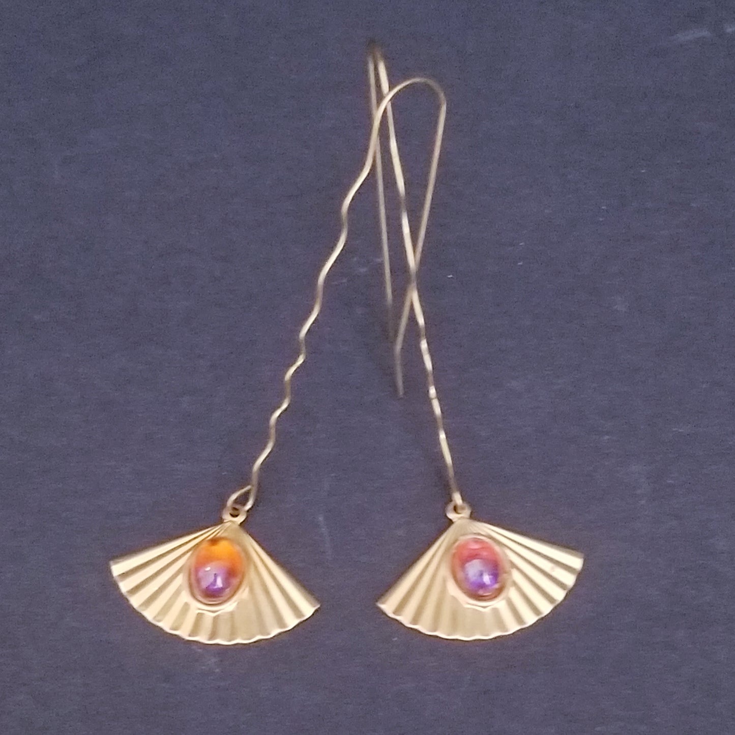 Fan Raw Brass Earrings