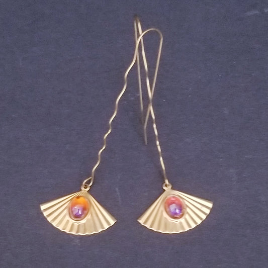 Fan Raw Brass Earrings