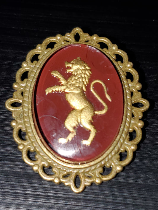 Burgundy Lion Brooch