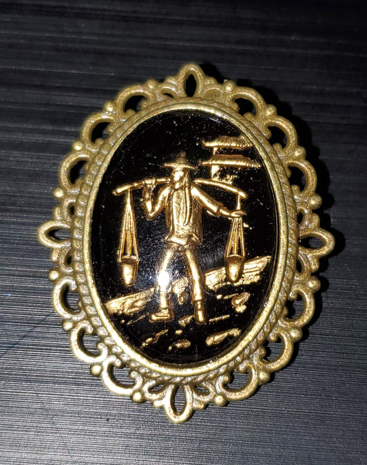 Asian Water Carrier Brooch
