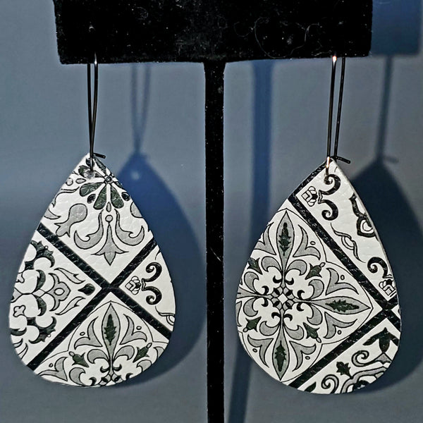 Mediterranean Tile Print Drop Earrings