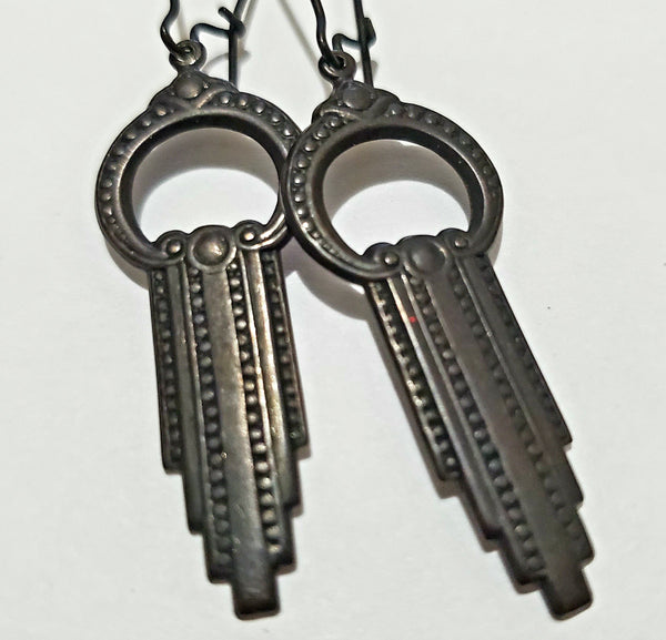 Empire Waterfall Noir Brass Earrings