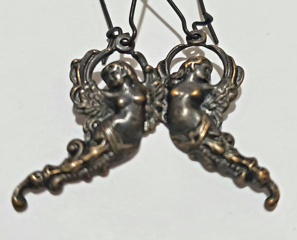 Victorian Faerie Noir Brass Earrings