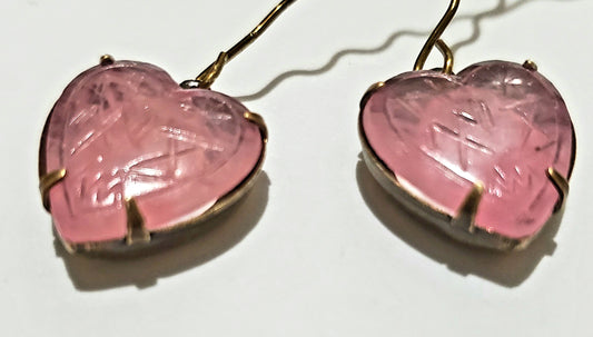 Rose Quartz Rune Heart Brass Earrings