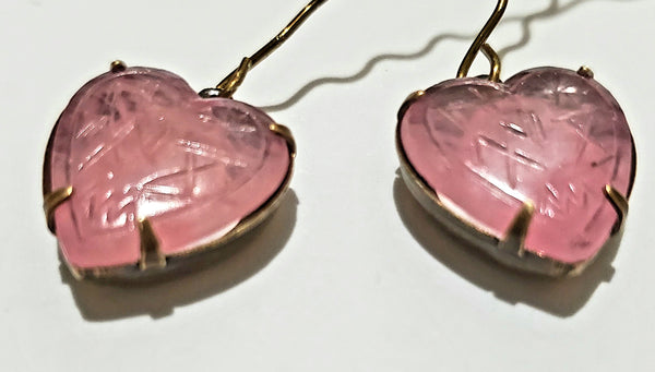 Rose Quartz Rune Heart Brass Earrings
