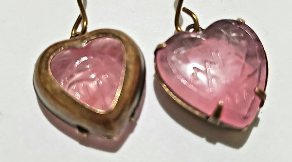 Rose Quartz Rune Heart Brass Earrings
