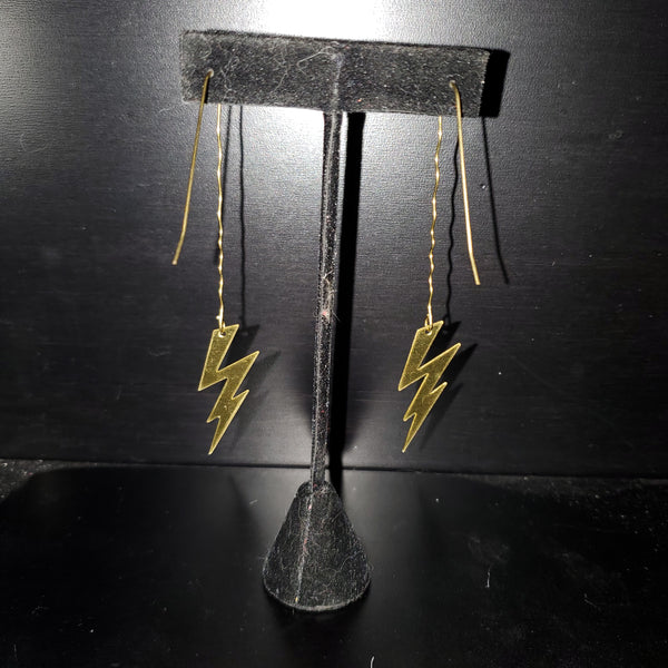 Lightning Bolt Raw Brass Earrings