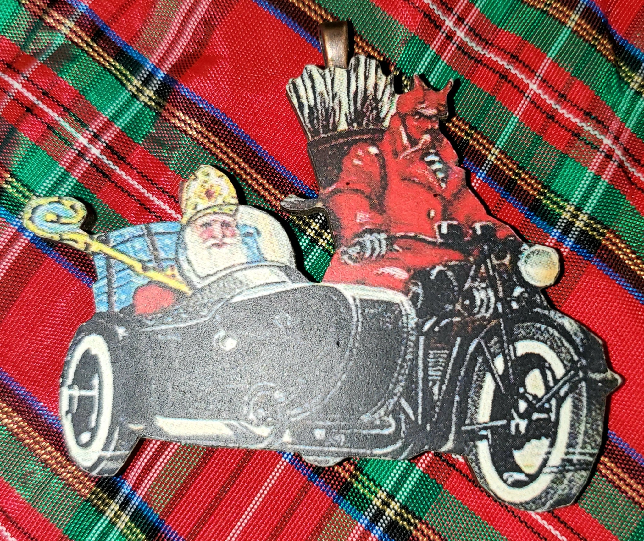 Vintage Krampus & Santa Ornament (road trip)