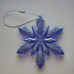 Blue Silver Twelve Pointed Snowflake Ornament