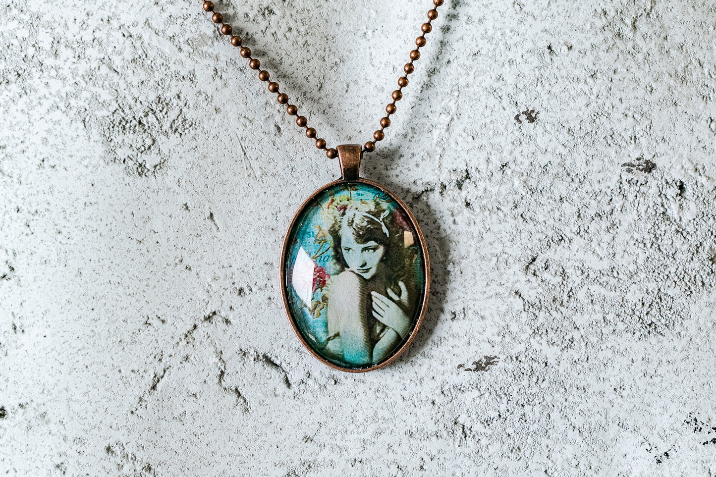 Vintage Girl Cabochon Necklace