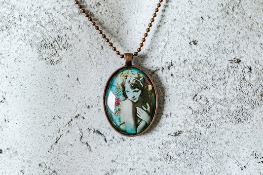 Vintage Girl Cabochon Necklace