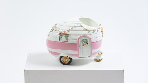 Pink Christmas Camper Wine Holder
