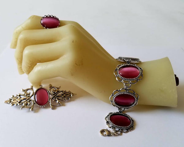 Pink Cat's Eye Brooch