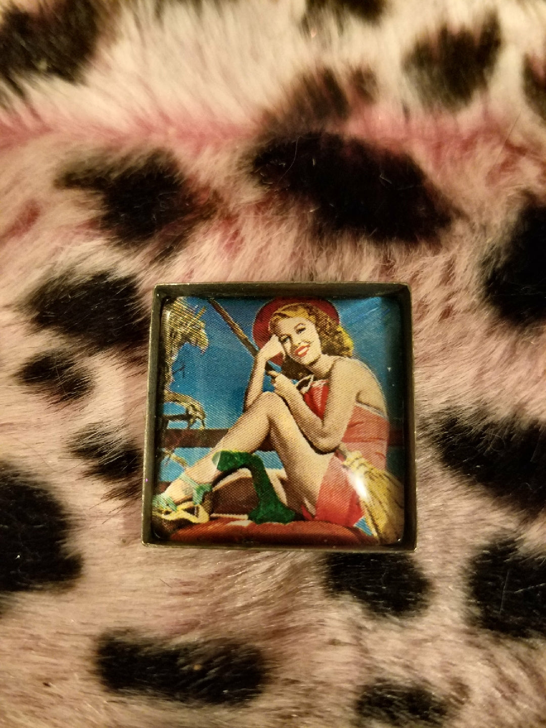 Vintage Halloween Pin Up Cabochon Lapel Pin